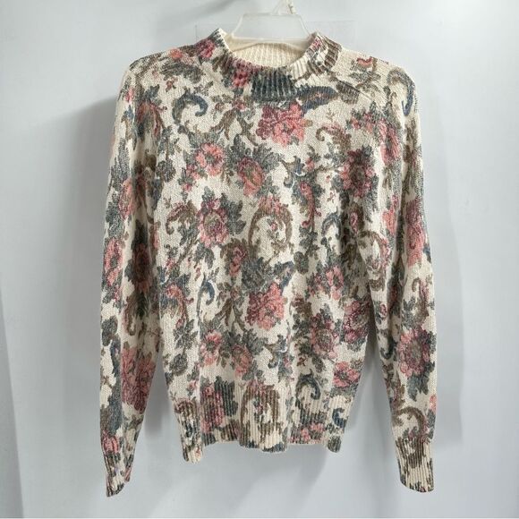 De rotchild Size S Crewneck Silk and Alpaca Blend Floral Print Sweater - Picture 1 of 7